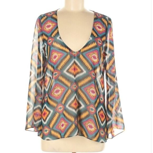 Show Me Your MuMu | Aztec Print Semi-Sheer Blouse - Picture 6 of 7